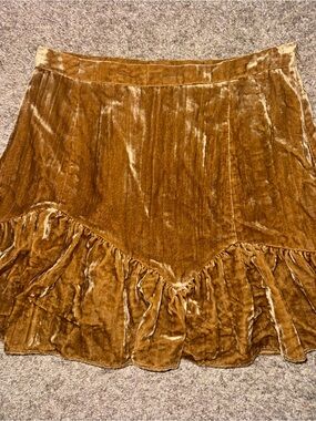 LoveShackFancy Copper Yellow Velvet Ruffle Skirt